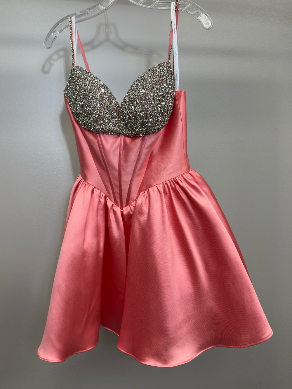 Peach Pink Crystal Mini Dress